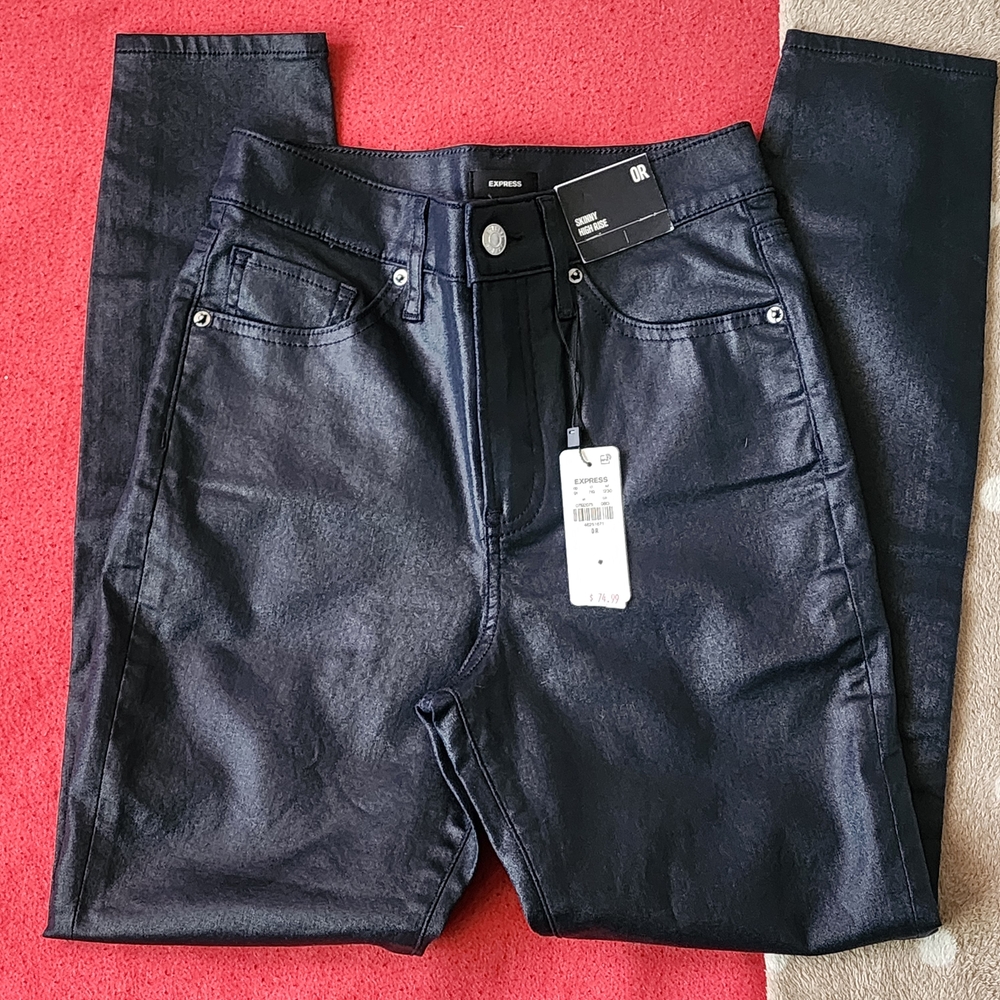 Express|Dark Navy|Skinny High Rise|Leather Like Exterior|Denim Jeans Size 0R